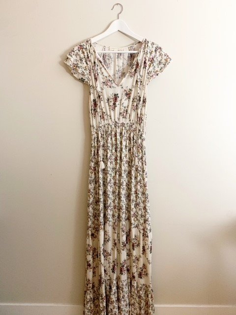 Cream/Blush/Sage Boho Floral Maxi - M