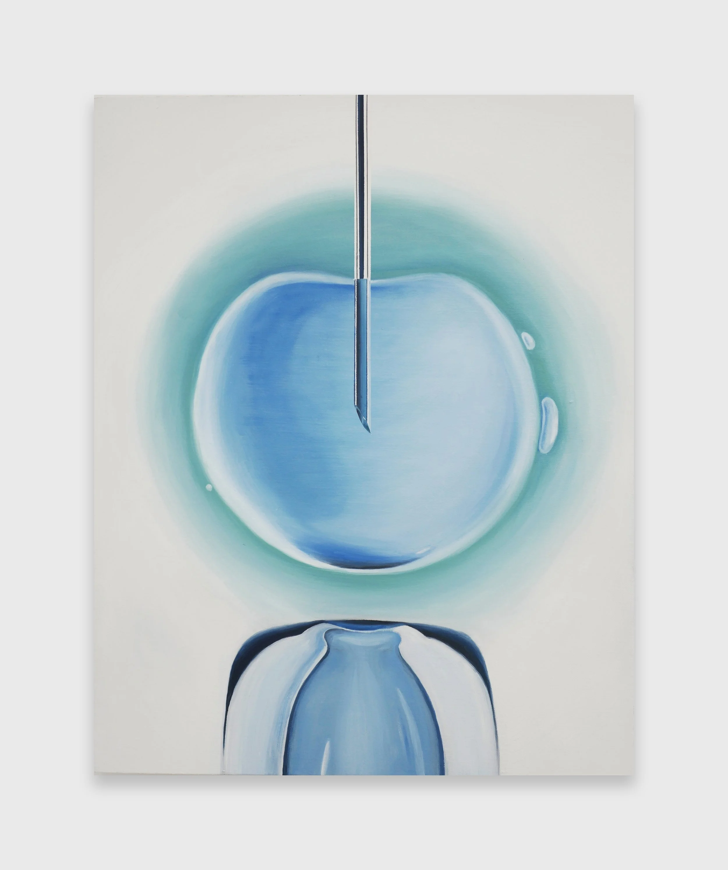   IVF,  2020 Oil on linen 51 x 41 cm (20 x 16 in)  The history of in vitro fertilisation (IVF) goes back more than half a century. In 1959 the first birth in a nonhuman mammal resulting from IVF occurred, and in 1978 the world's first baby conceived 