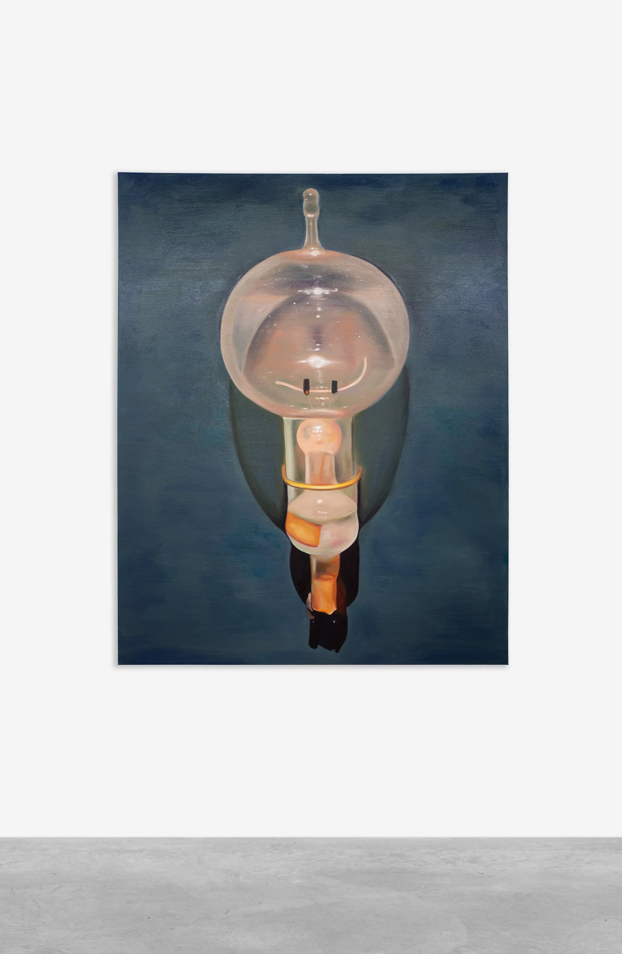   Illuminate , 2022 Oil on linen 152 x 122 cm (60 x 48 in)   Illuminate  monumentalizes Thomas Edison’s most famous invention, the first practical electric incandescent lamp. This painting depicts the first public demonstration of the light bulb, whi