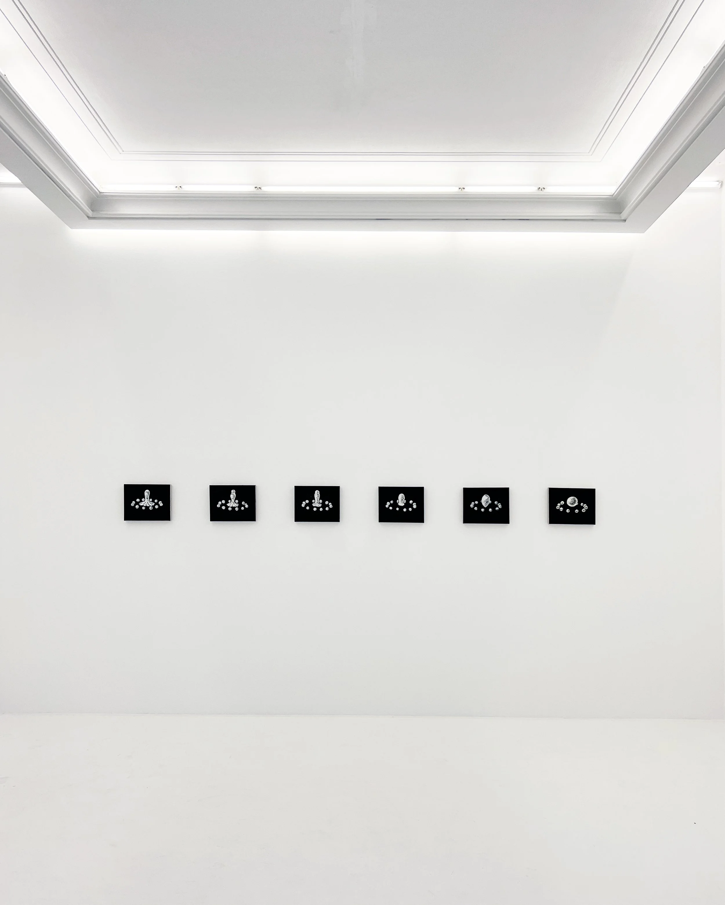   The splash of a drop 1,  2022  Oil on linen  In 6 parts, each: 28 x 36 cm (11 x 14 in)  Overall: 28 x 216 cm (11 x 84 in) 