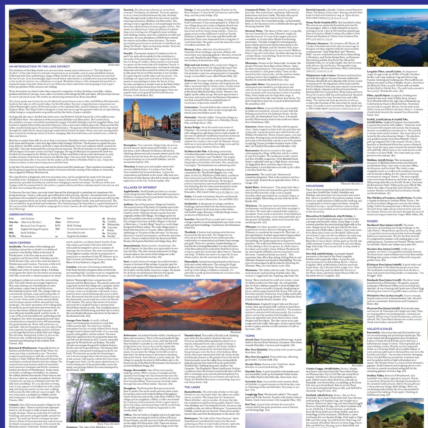 Reverse side of the Lake District Map & Guide with colour photographs of lakes, fells and inns