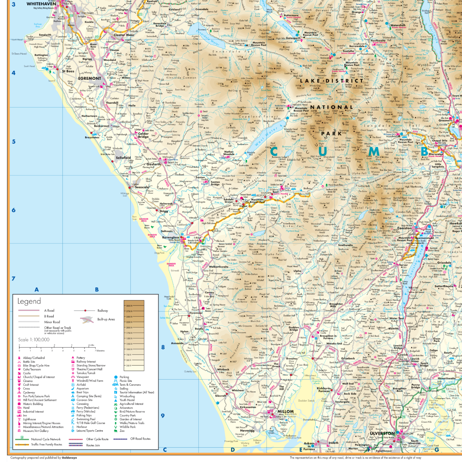 Lake District map at 1:100,000 scale from the Goldeneye Lake District Map & Guide