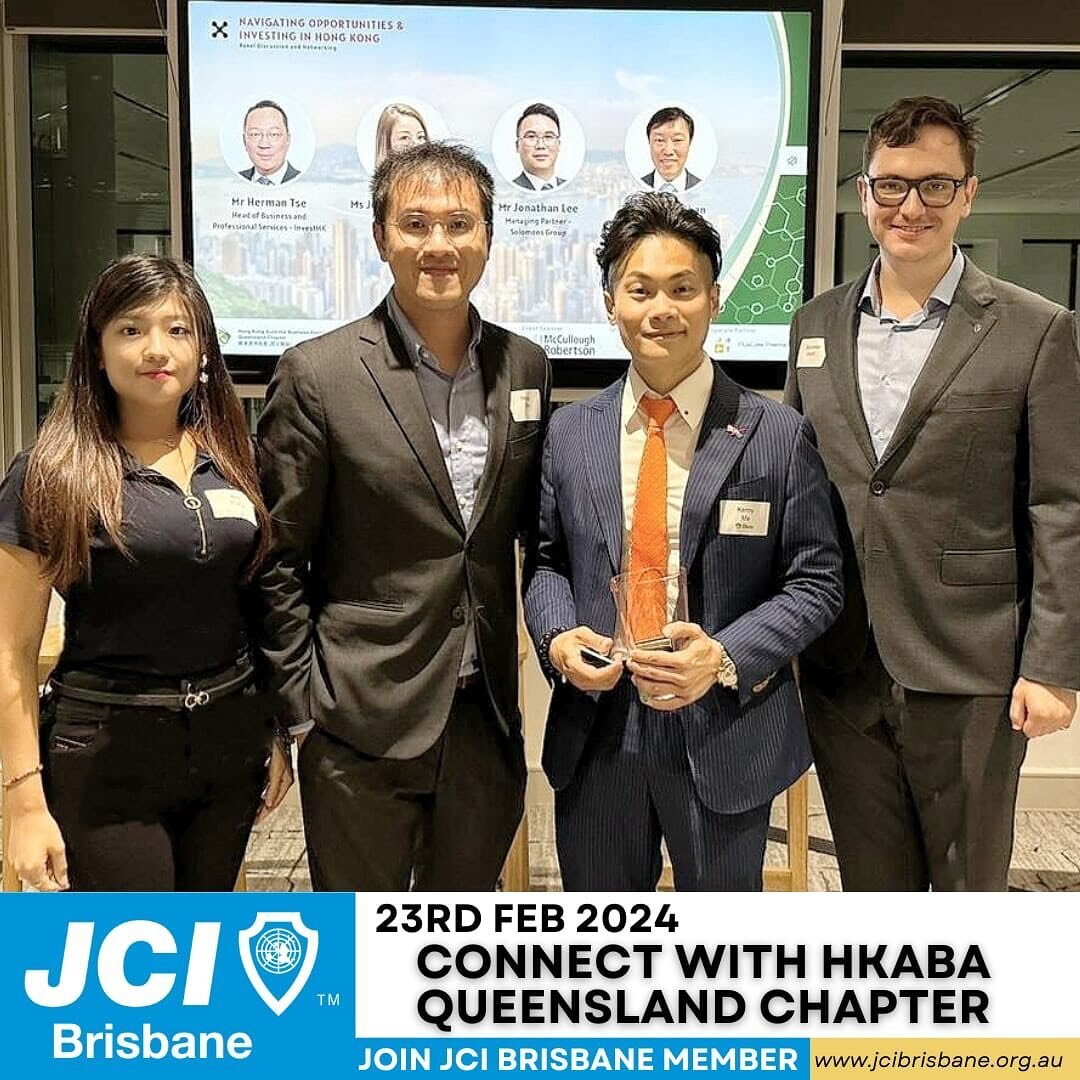 🌐 JCI Brisbane is thrilled to be invited to the Hong Kong Australia Business Association event featuring HKInvest and Solomon Group. 🤝 

McCullough Robertson Lawyers generously provide the venue!

Are you joining us? 
Share your thoughts or tag a f