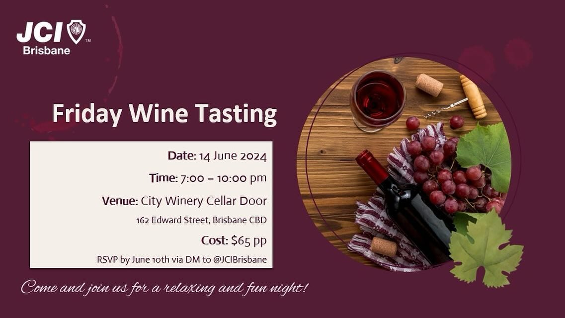Friday Wine Tasting​

Date: 14 June 2024
Time: 7:00 &ndash; 10:00 pm
Venue: City Winery Cellar Door
162 Edward Street, Brisbane CBD
Cost: $65 per person
Join us for an exquisite evening of wine tasting at the City Winery Cellar Door! Indulge in a sel