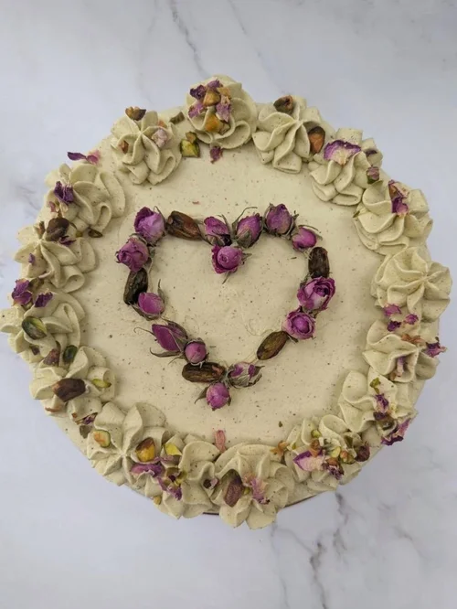Pistachio Raspberry Cake, custom cake delivery Vancouver Island