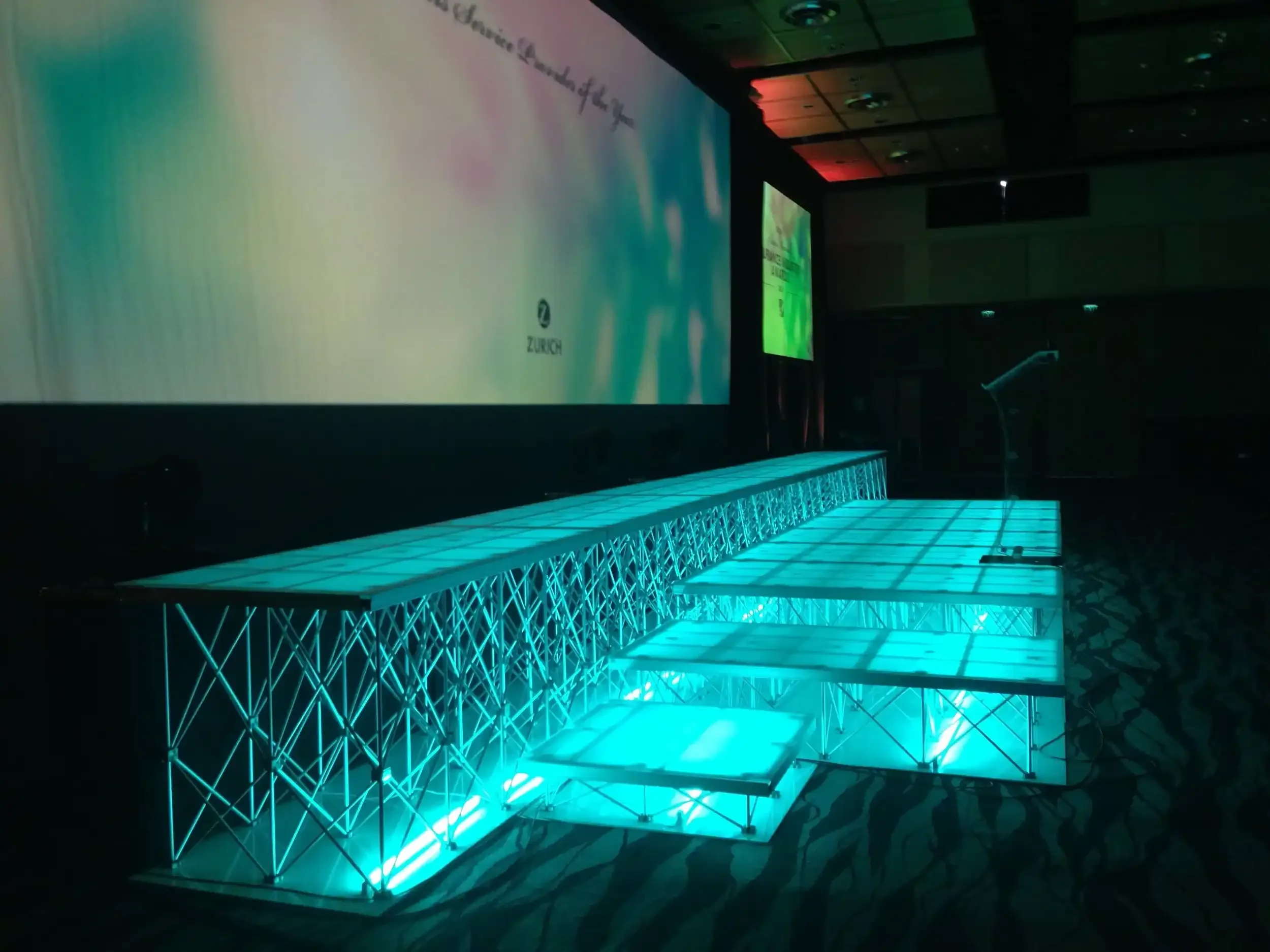 Clear stage with frosted top and uplights