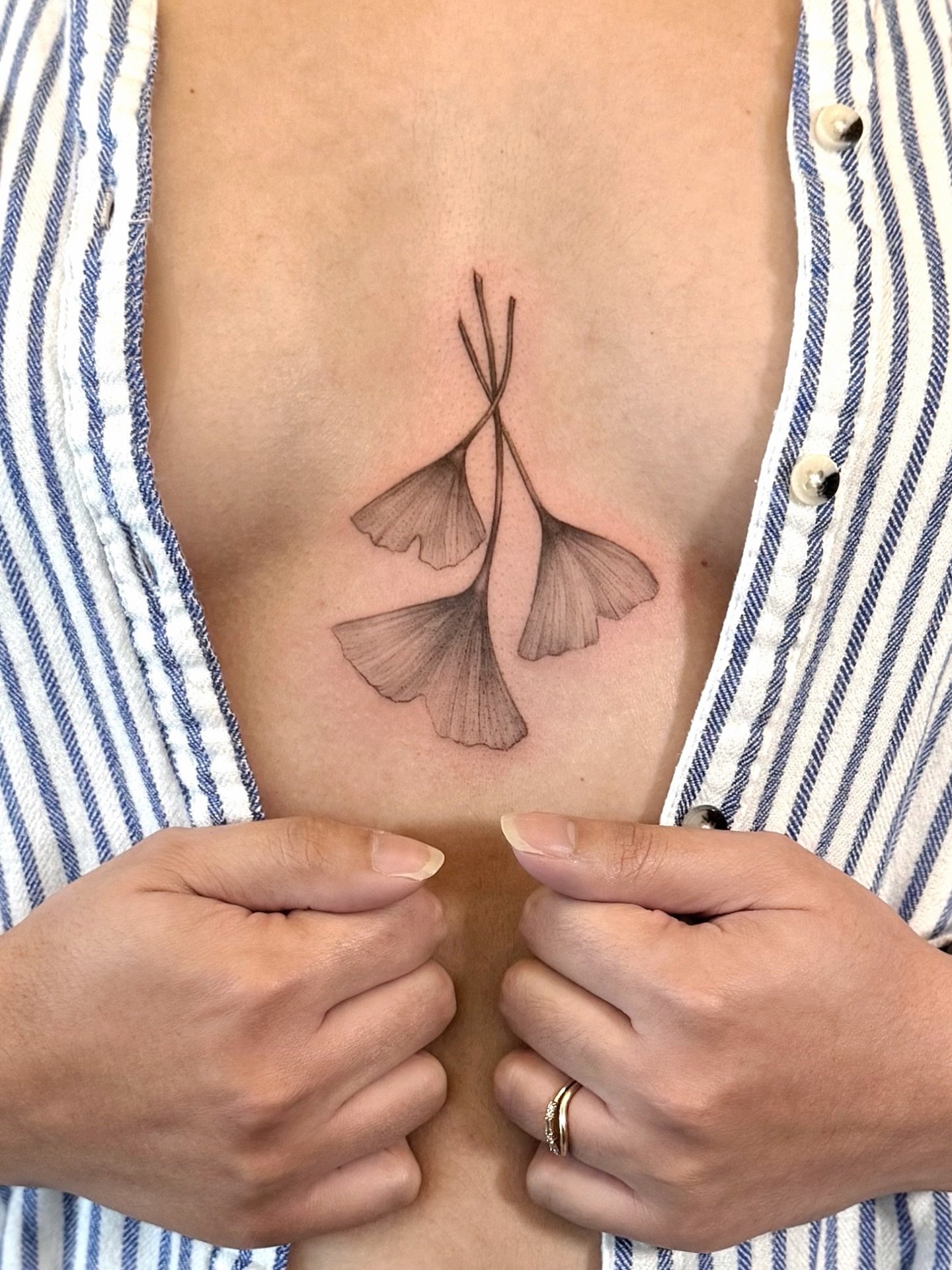 Three Ginkgo leaves for Jess.
While sternum tattoos can be a bit spicy, I’m glad we were able to add this to your collection! Thank you for the trust and happy I could help tattoos that match your sisters 🫶
#tattooideas #smalltattoos #ginkg