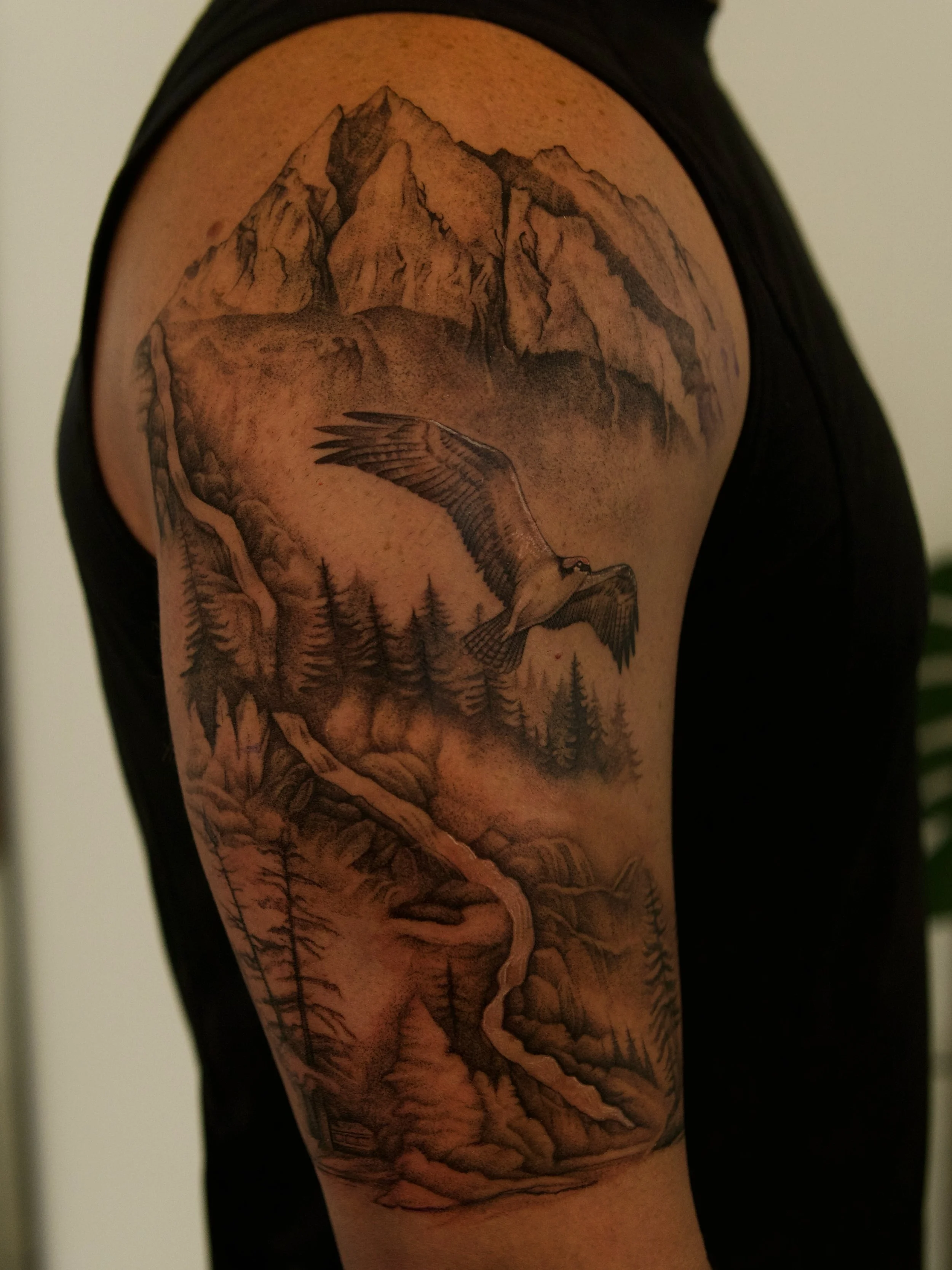 Such a pleasure for this first tattoo on Owen. 
Inspired by lake Chelan and the beautiful nature around the area, we got to tie a few personal pieces in with this sleeve so far. 

Big thank you for the opportunity to get this piece started and excite