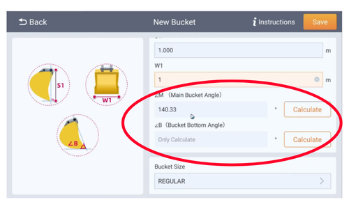 Calculate the bucket angle in CHCNAV TX73 software