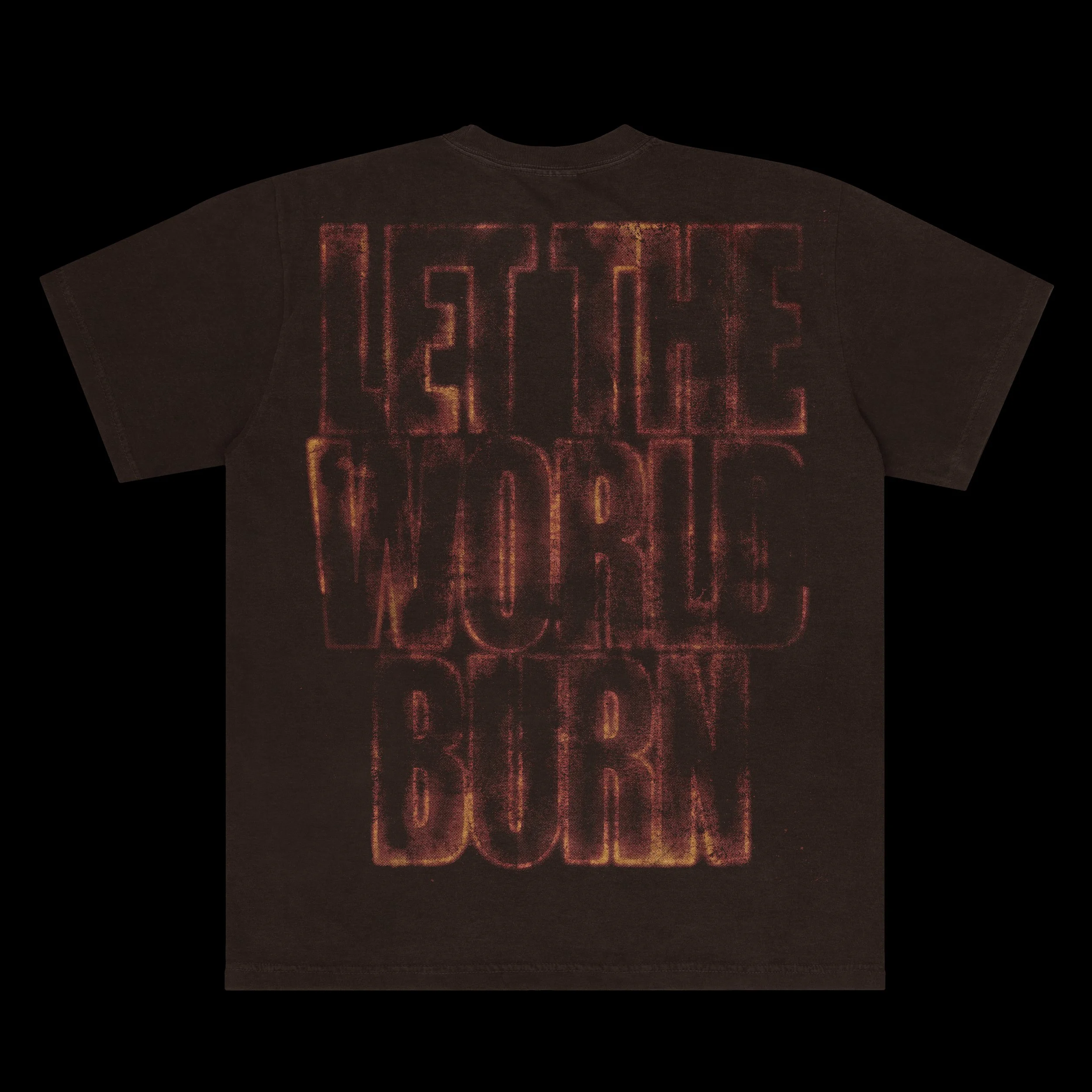 A black T-shirt with red glowing text that reads 'LET'S WORK BORN'.