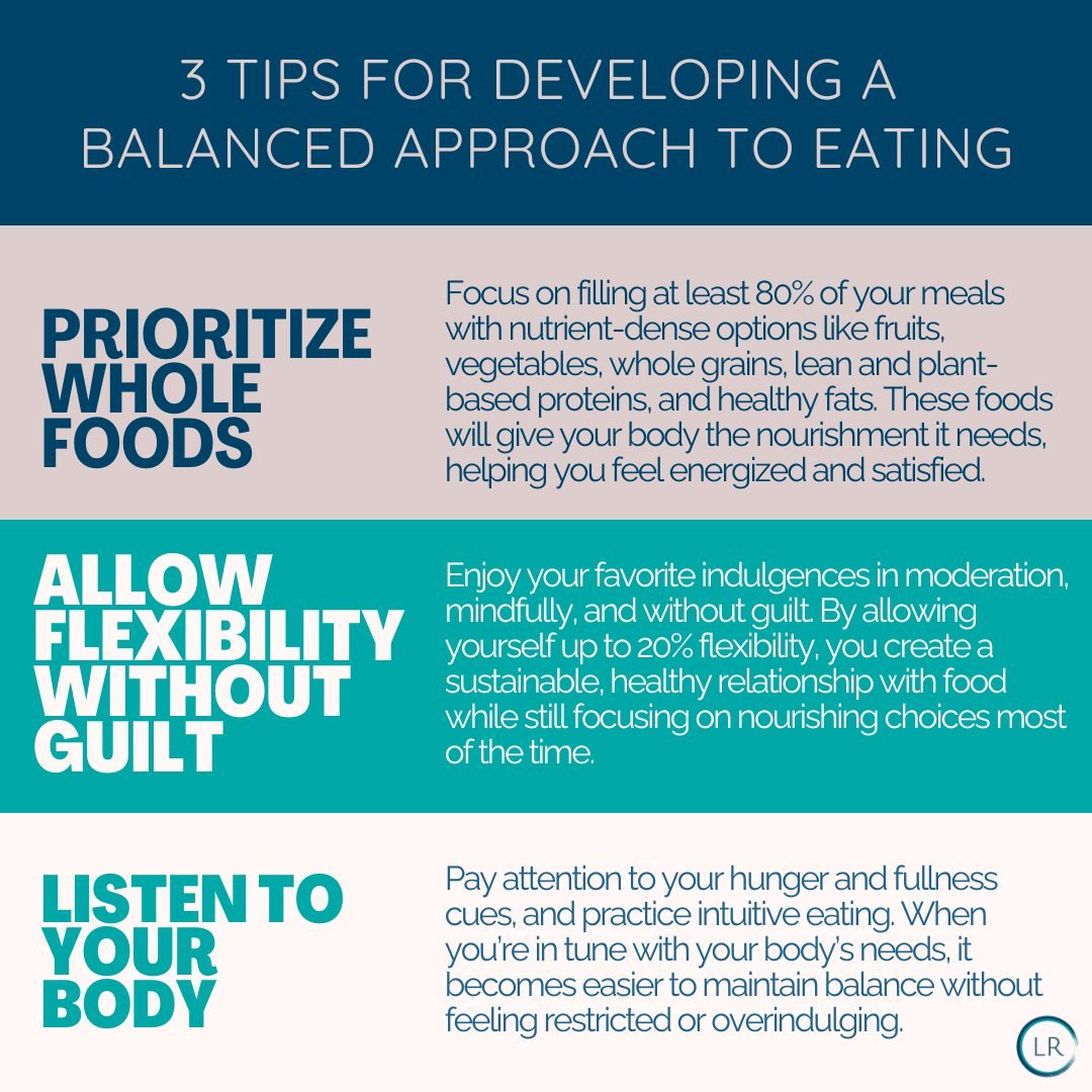 Tired of feeling guilty every time you indulge? 😫 Balance is the key! You don&rsquo;t need to be perfect&mdash;prioritize nutritious foods 80% of the time, and enjoy your favorite treats guilt-free the other 20%. 🍫🥂 This flexible approach helps yo