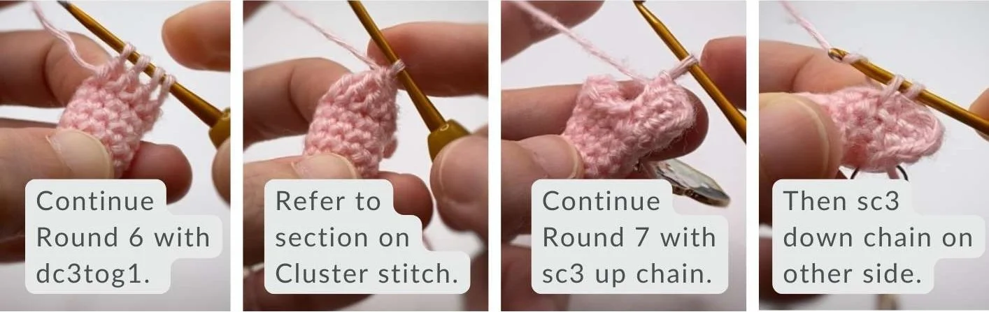 step 2 crochet bend using chain and cluster stitch