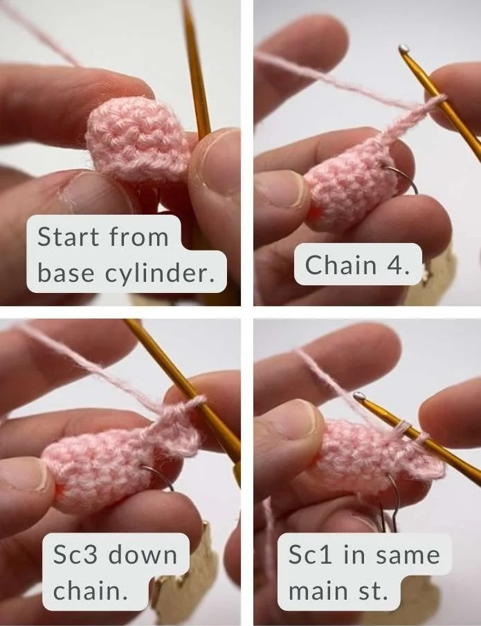 step 1 crochet bend using chain and cluster stitch