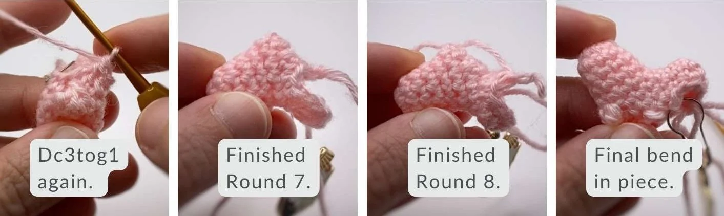 step 3 crochet bend using chain and cluster stitch