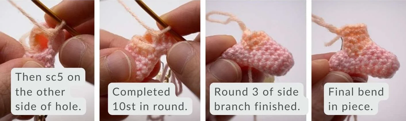 step 3 crochet bend using unequal chain and surface crochet