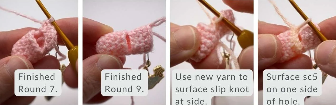 step 2 crochet bend using unequal chain and surface crochet