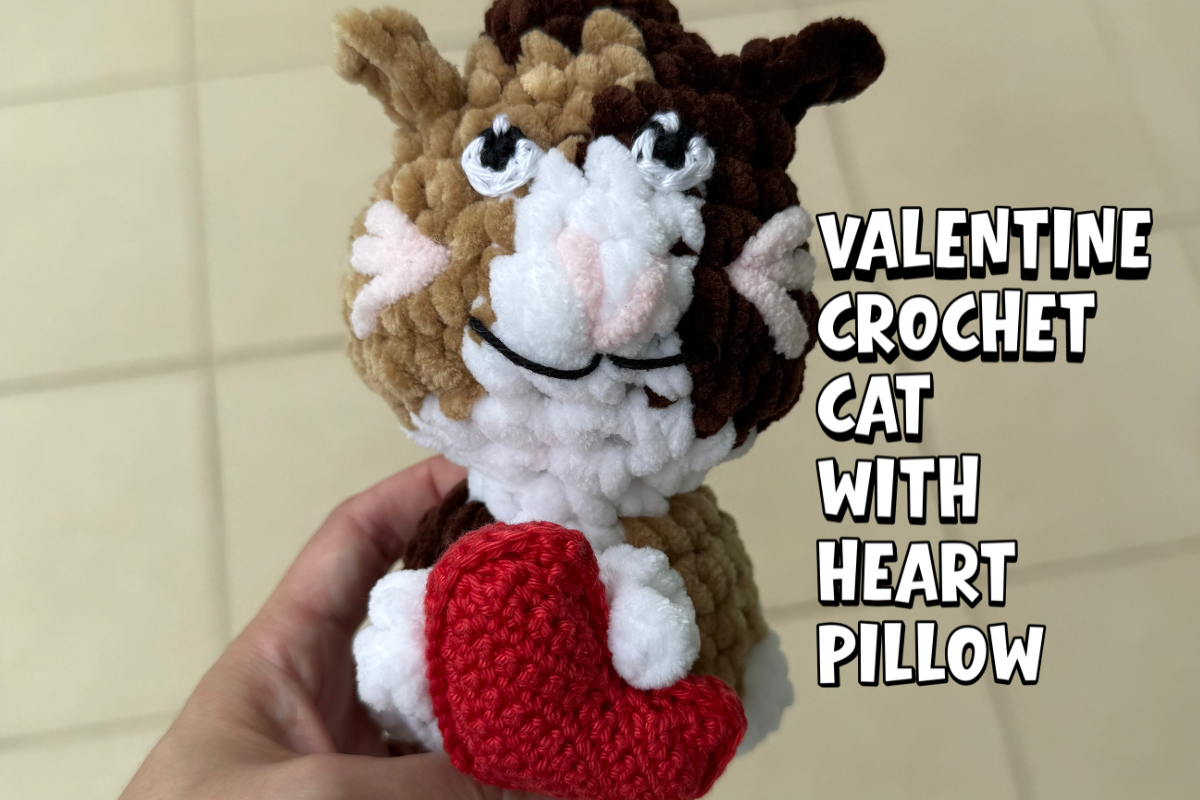 Crochet a Valentine Cat hugging a Heart Pillow – Amigurumi Gift Idea