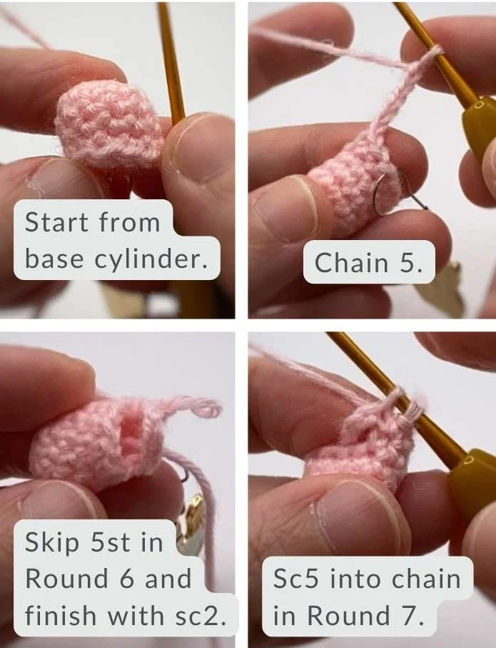 step 1 crochet bend using unequal chain and surface crochet