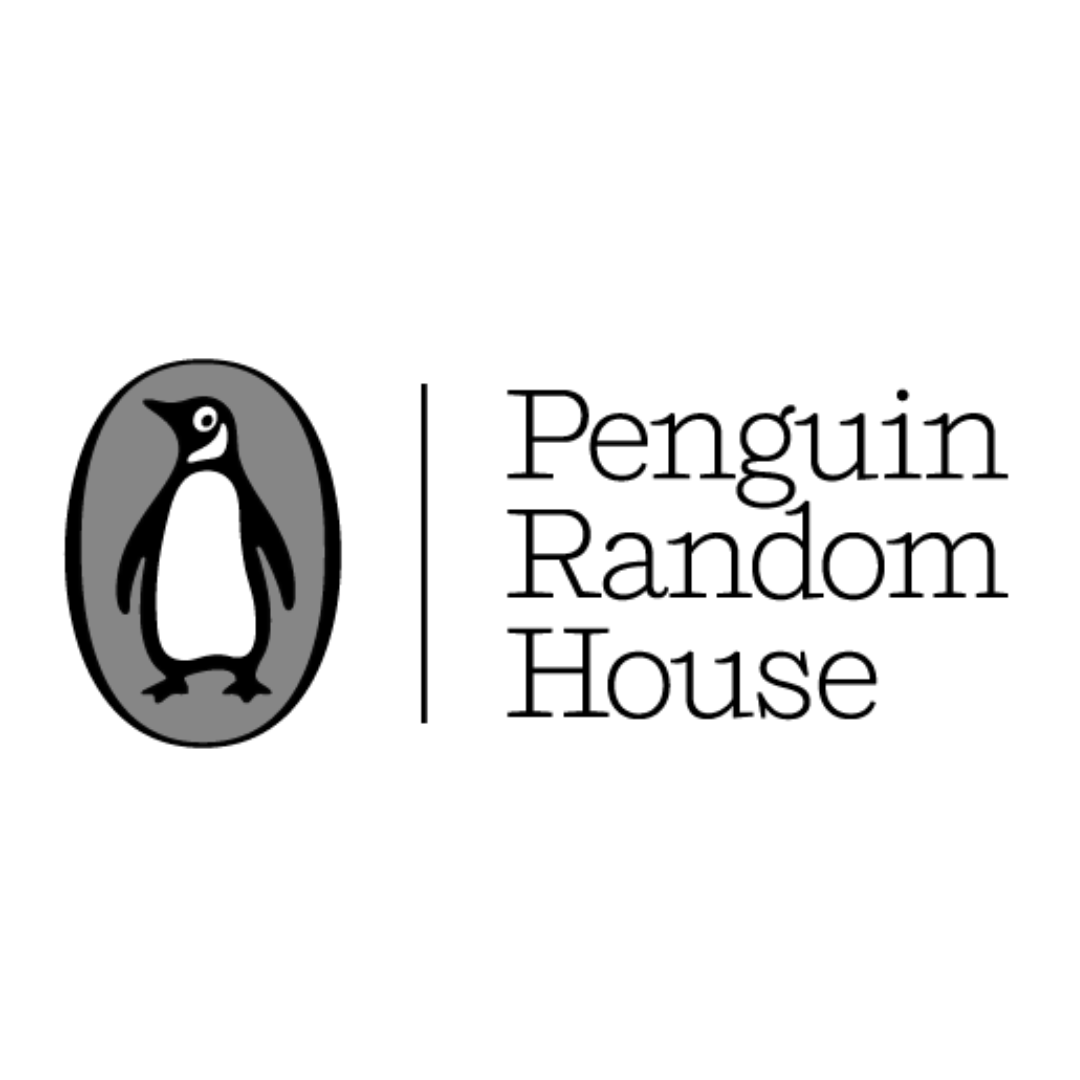Black background with white and gray penguin logo in the bottom left corner