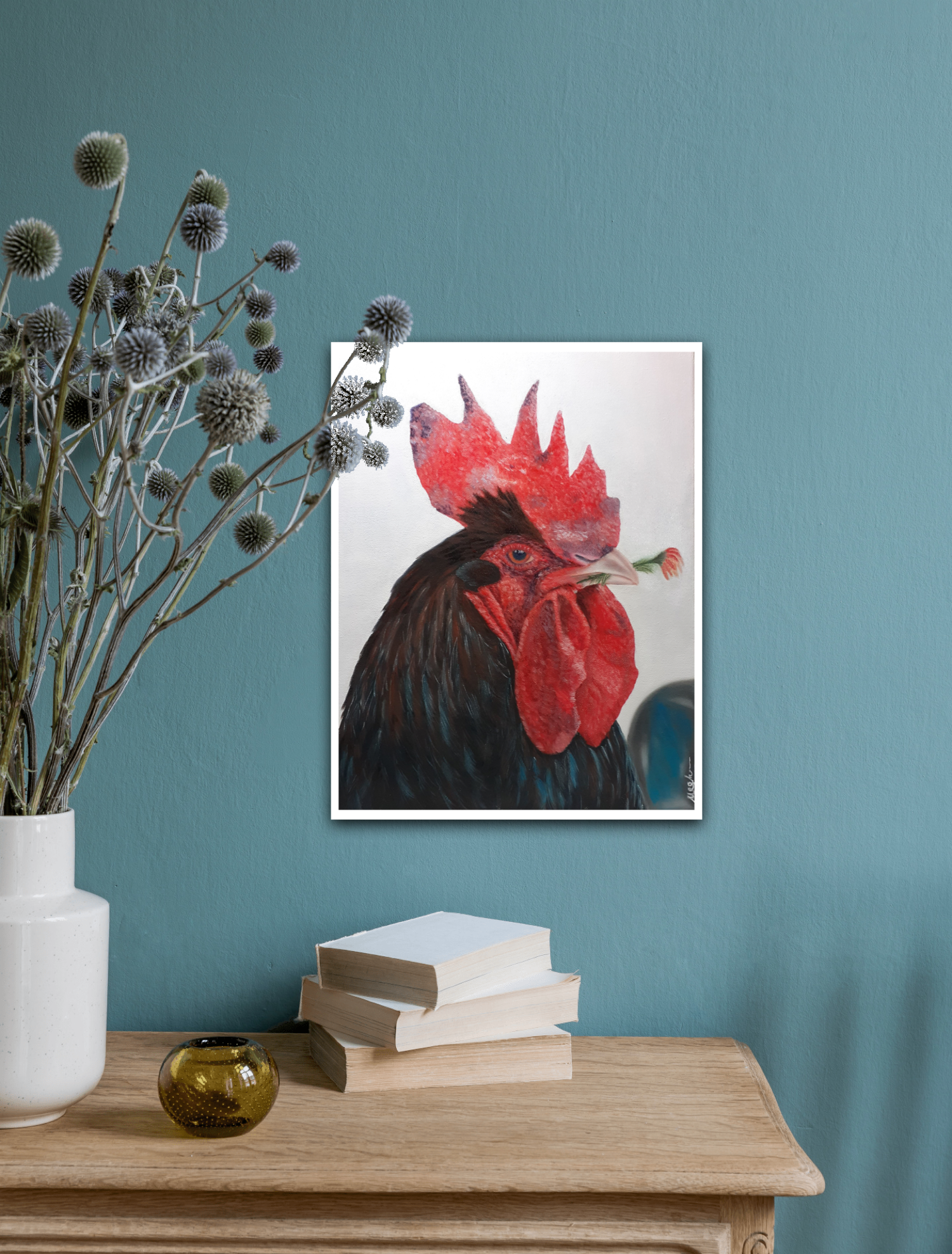 Rooster oil painting.