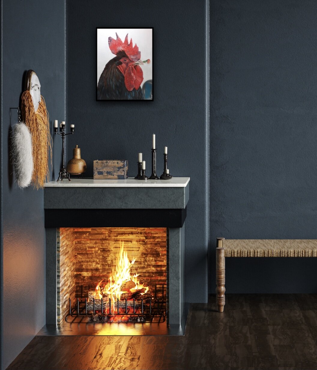 Rooster oil painting.