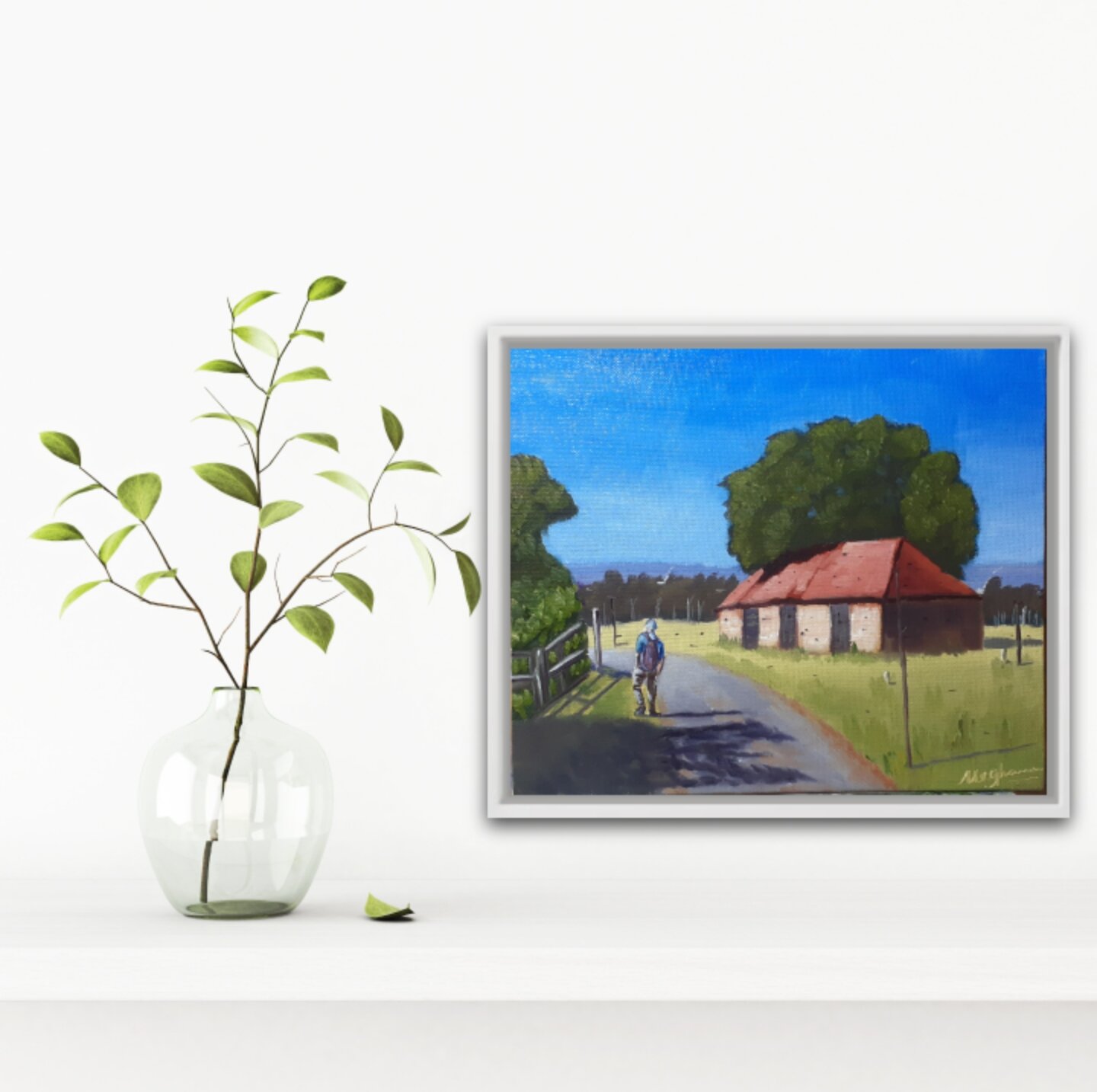 Australian art print of person returning to house hanging on wall