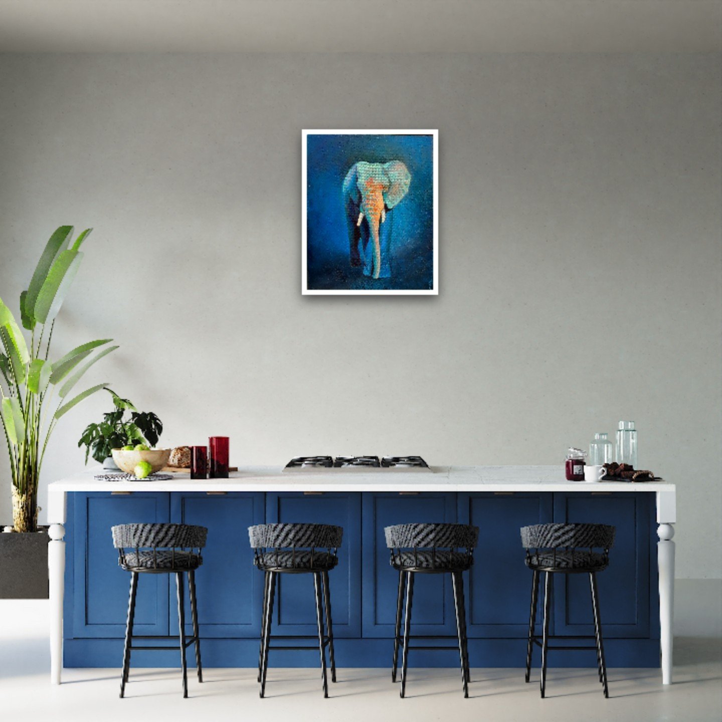 Blue elephant painting.