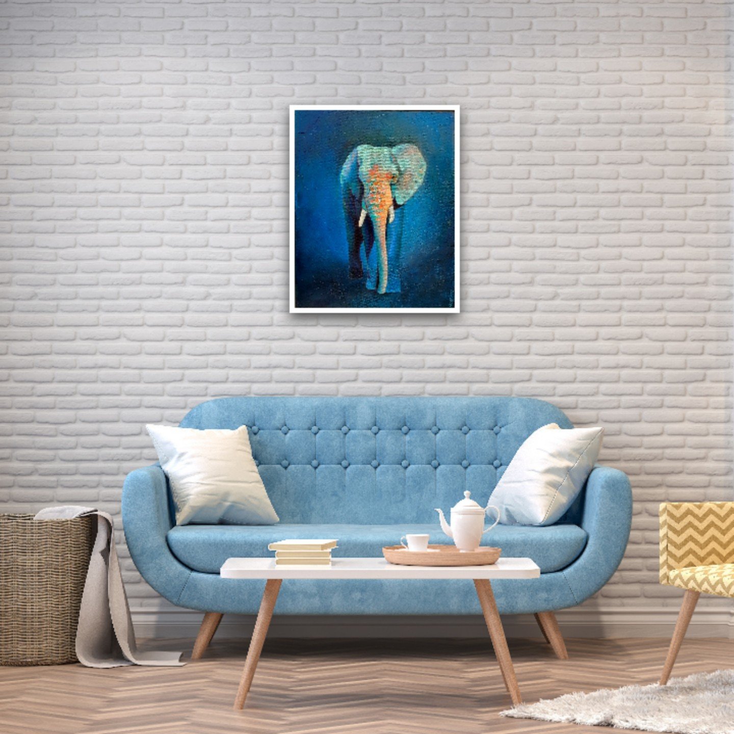 Blue elephant painting.