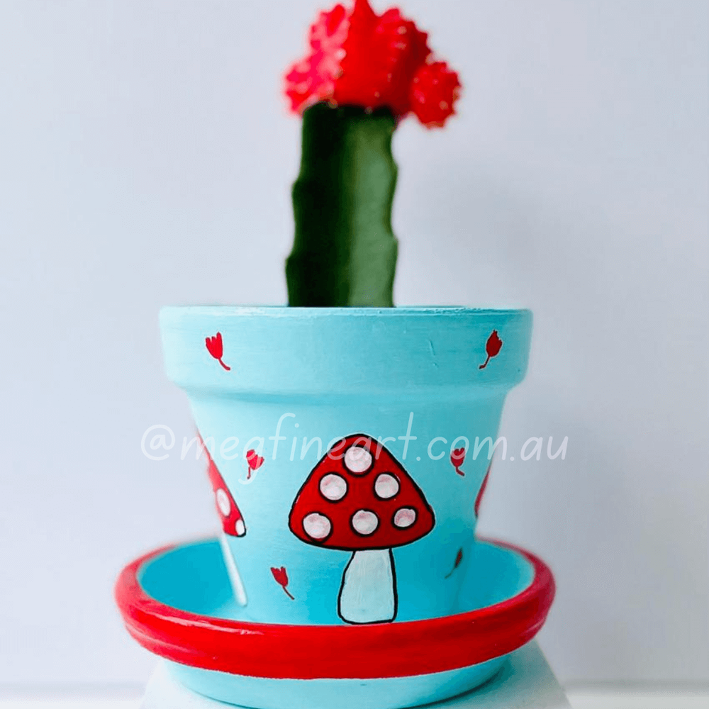 Hand-painted planter with drainage hole and saucer — Meg Fine Art