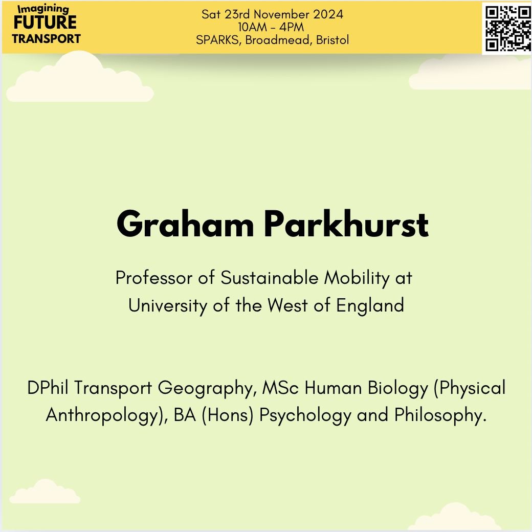 🚗✨ Join us for Professor Graham Parkhurst's Keynote on the Future of Transport! 🌍🚀

Catch Professor Parkhurst from 10:50 to 11:10 am dive into some game-changing discussions on:

🔌 Transition to Electric Mobility
💡 Future of CAZ/Workplace Parkin