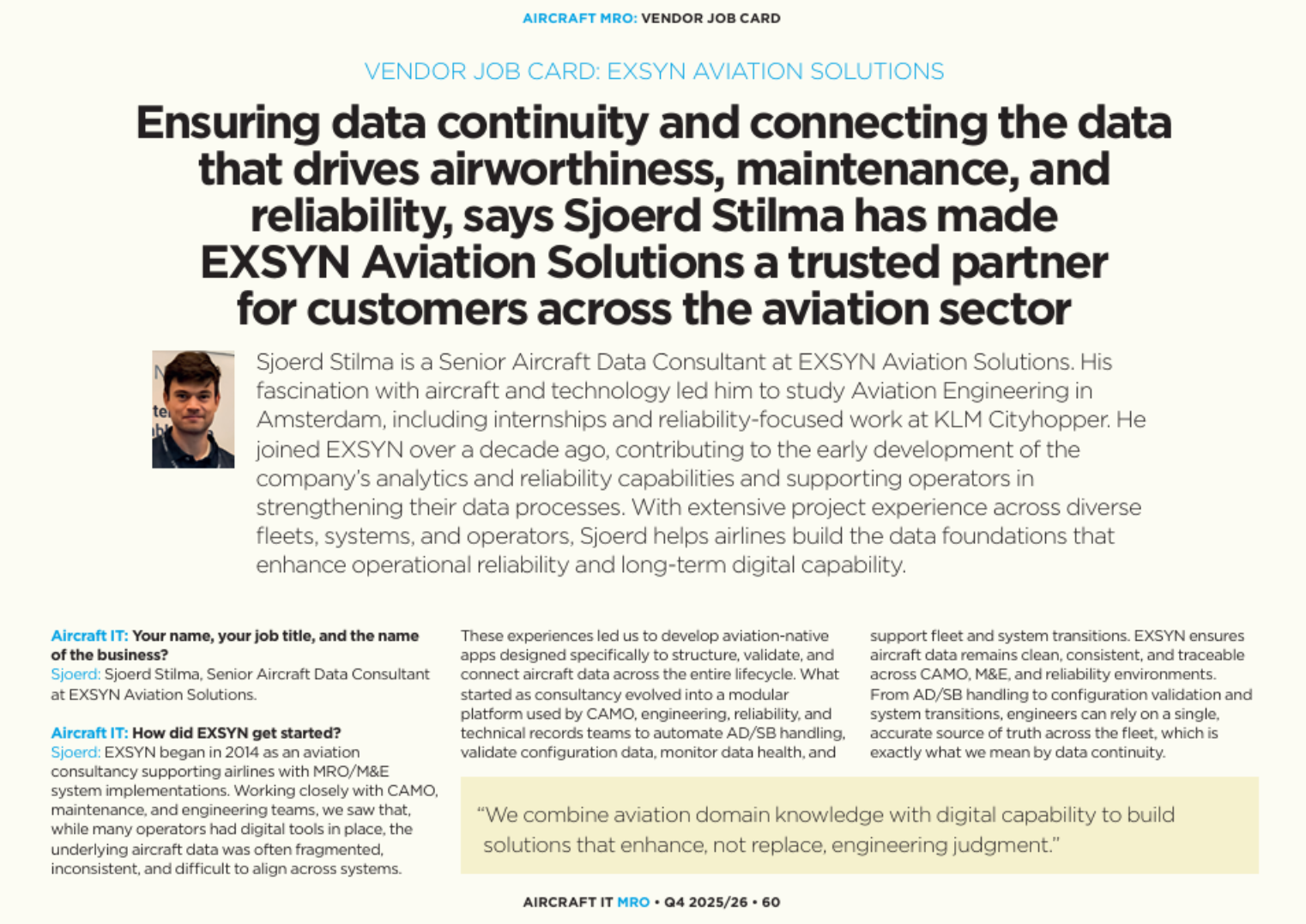 Ensuring data continuity and connecting the data that drives airworthiness, maintenance, and reliability — Sjoerd Stilma