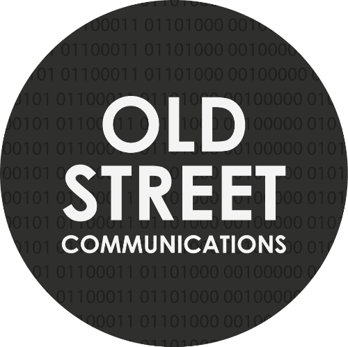 Logo of Old Street Communications with binary code in background.