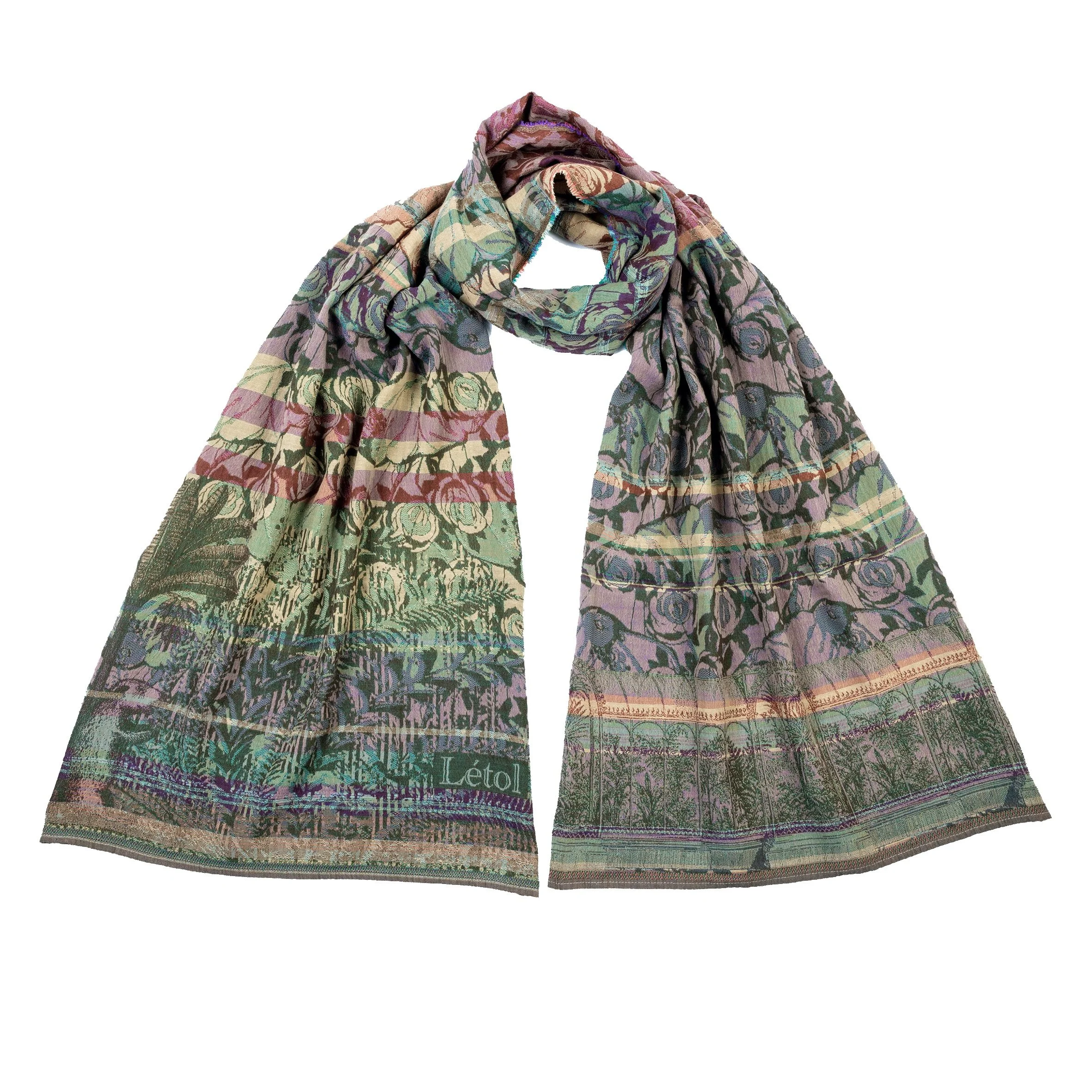 SERENA K01 EMERAUDE MAUVE - Létol Organic Cotton Scarf - Made in France - Holidays 2025