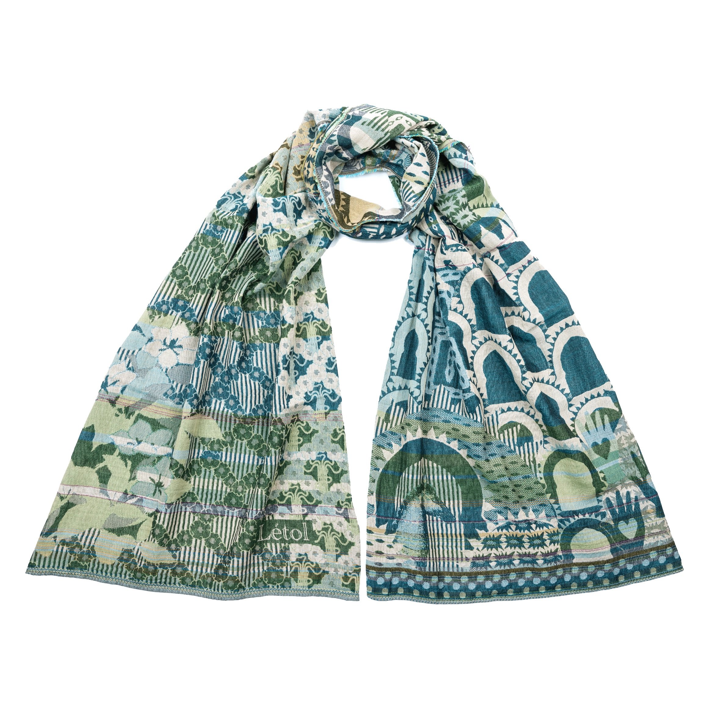 JASMINE 1 TURQUOISE VERT - Létol Organic Cotton Scarf - Made in France - NEW STYLE for Spring 2026