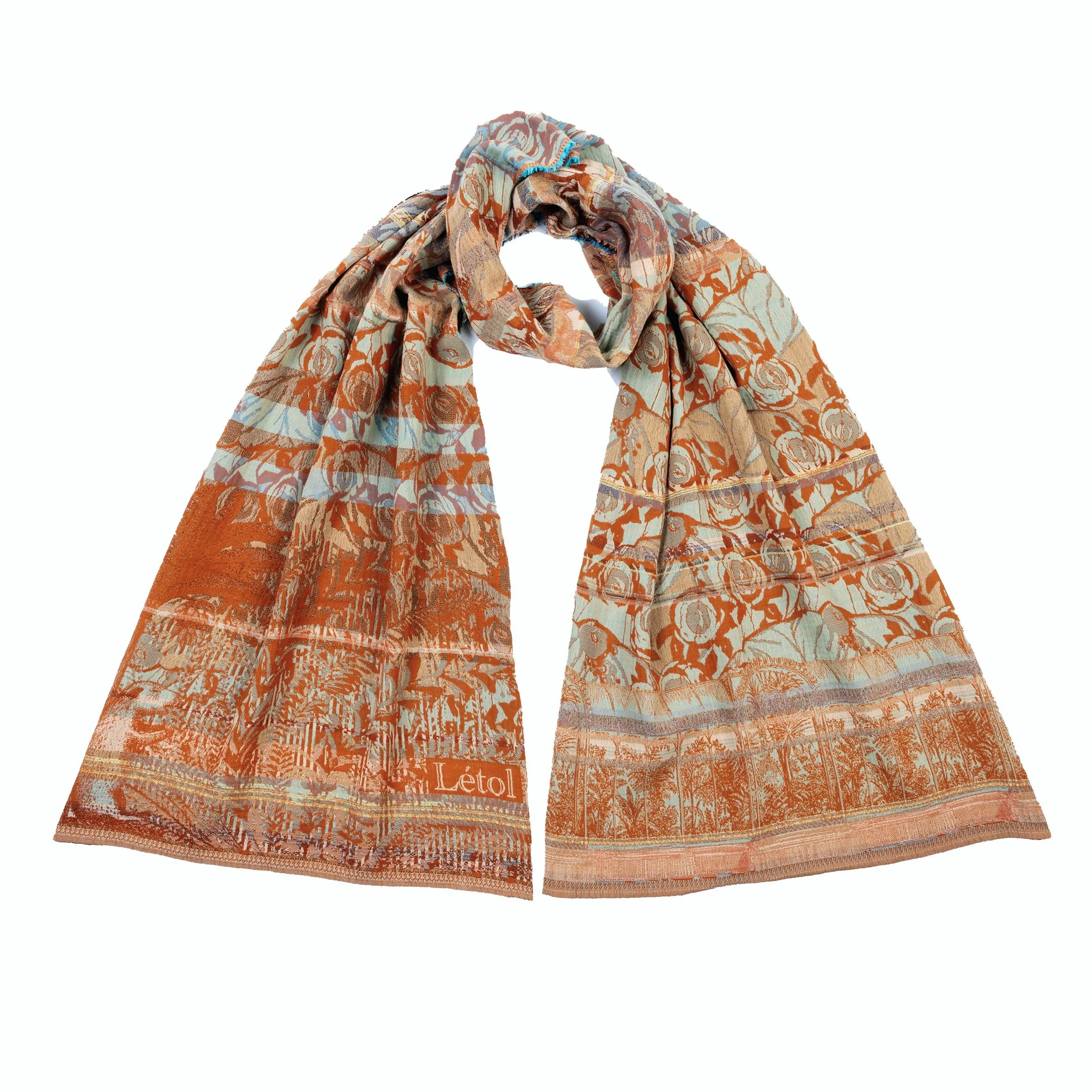 SERENA R01 AQUA ROUILLE - Létol Organic Cotton Scarf - Made in France -  Holidays 2025