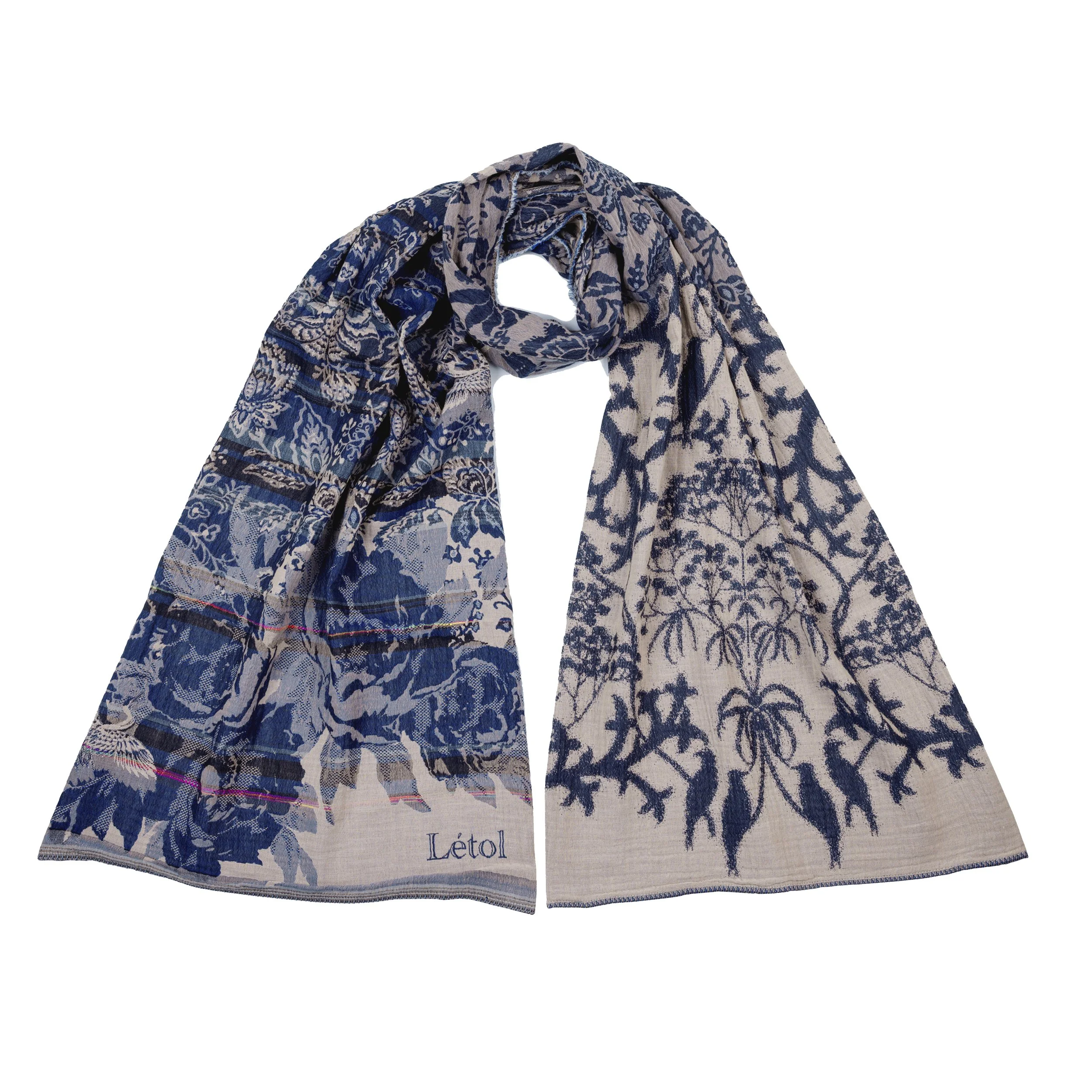 BRIDGET 3 MARINE - Létol Organic Cotton Scarf, Made in France - Fall 2026 Novelty