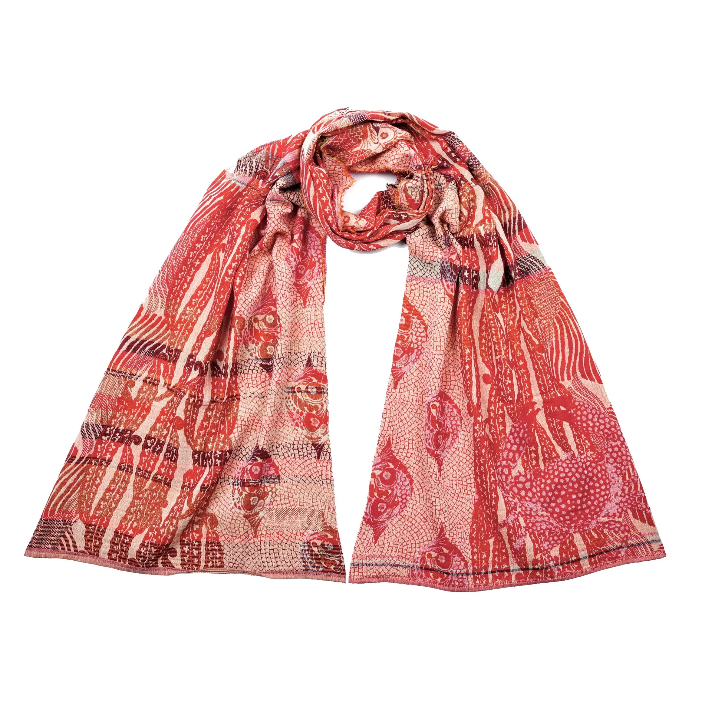 ARIEL 201 POISSON RED - Létol Organic Cotton Scarf - Made in France - NEW STYLE for Spring 2026