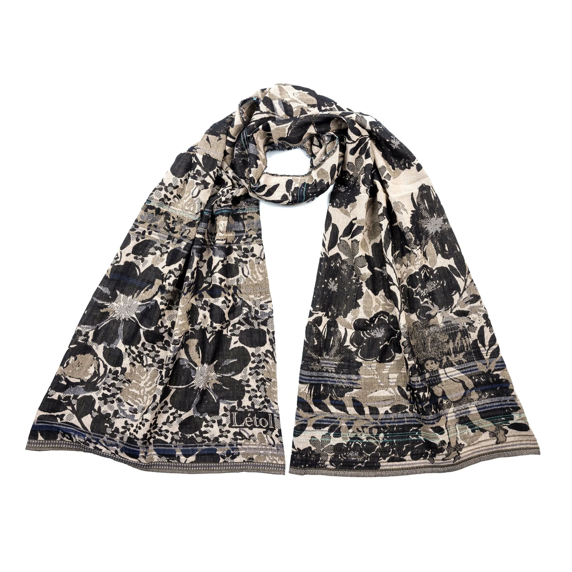 EMILIENNE 1 BLACK - Létol Organic Cotton Scarf - Made in France - NEW STYLE for Spring 2026