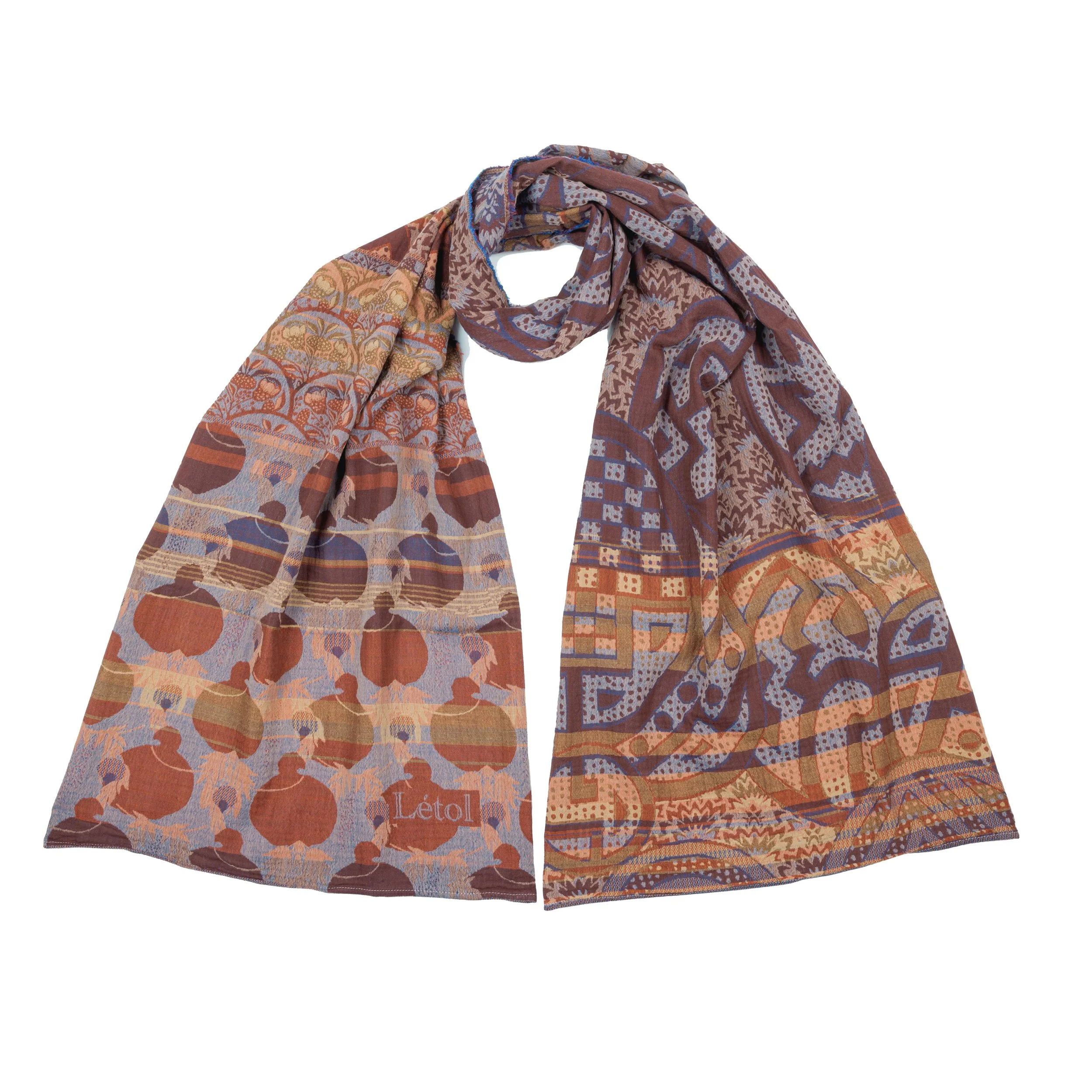 GISELE K03 MARRON BLEU - Létol Organic Cotton Scarf, Made in France - Fall 2026 Novelty