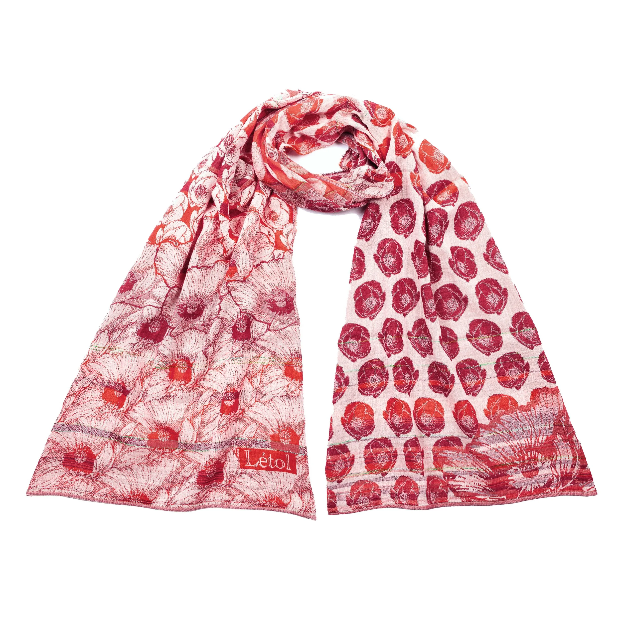 STEPHANIE 201 COQUELICOT RED - Létol Organic Cotton Scarf - Made in France - NEW STYLE for Spring 2026