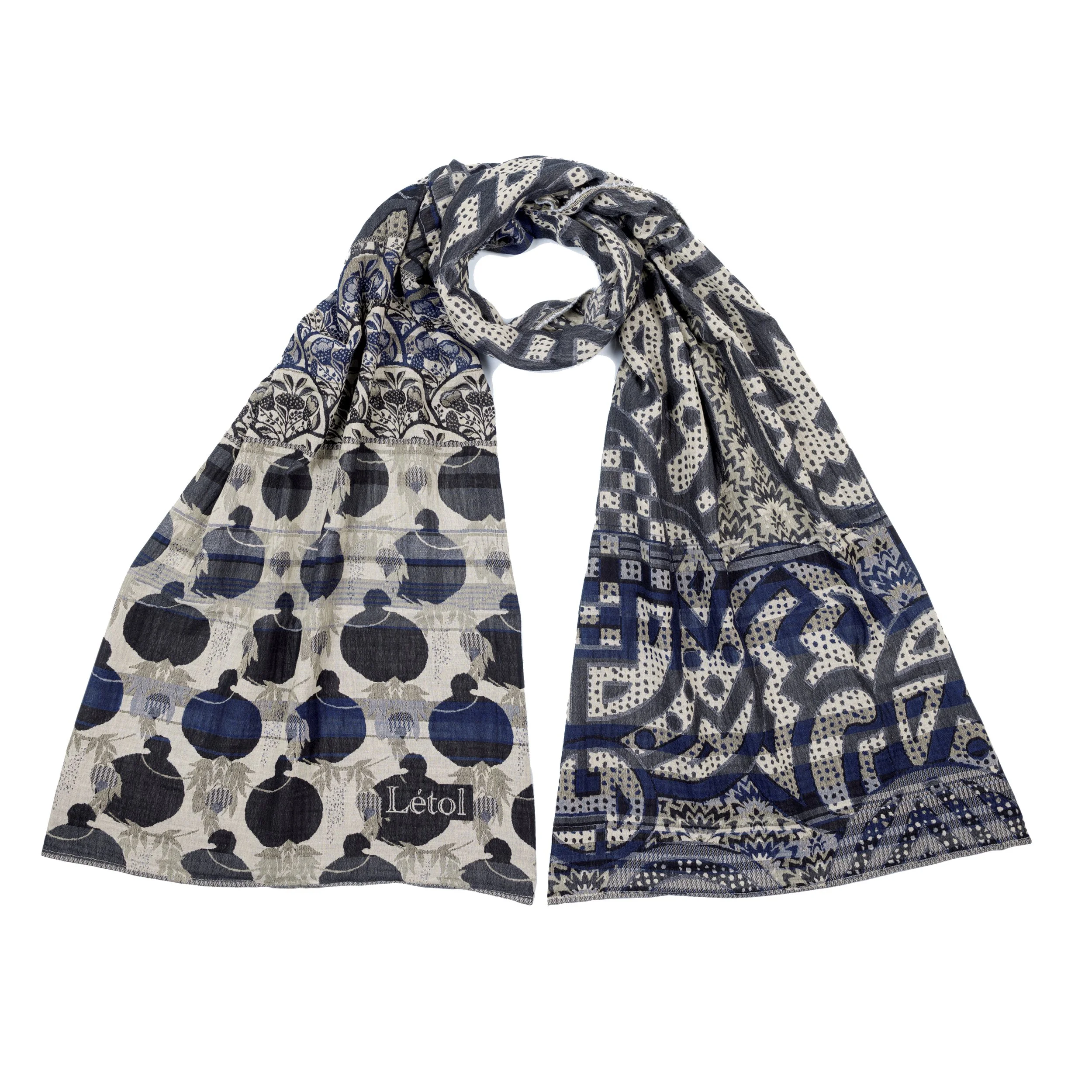 GISELE 3 GRIS BLEU - Létol Organic Cotton Scarf, Made in France - Fall 2026 Novelty