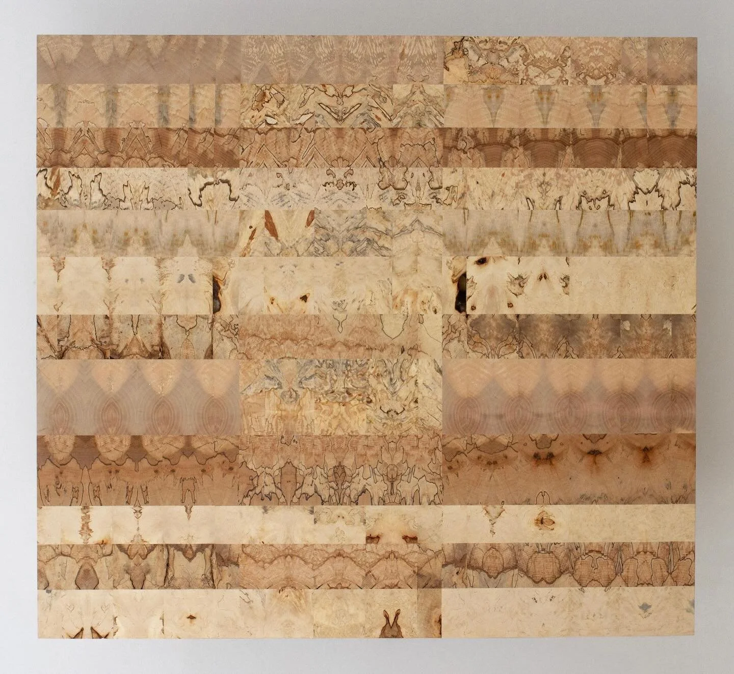 My most recent piece No.5, made of spalted beech, horse chestnut and maple. 

At 1.1M x 1.2M x 3cm this is my largest wall hanging to date. I&rsquo;ll be starting another collection of work soon, with similar dimensions in mind. I think the mirroring