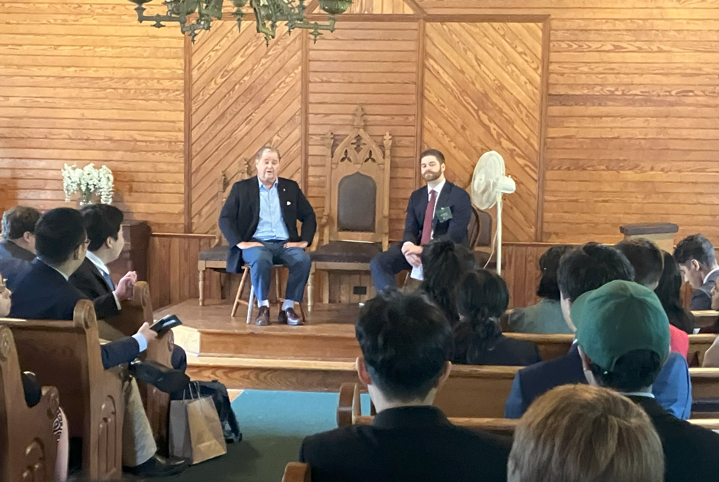 Michael C. Maibach (left) , Distinguished Fellow for Save Our States, speaks to the Senators about the Electoral College