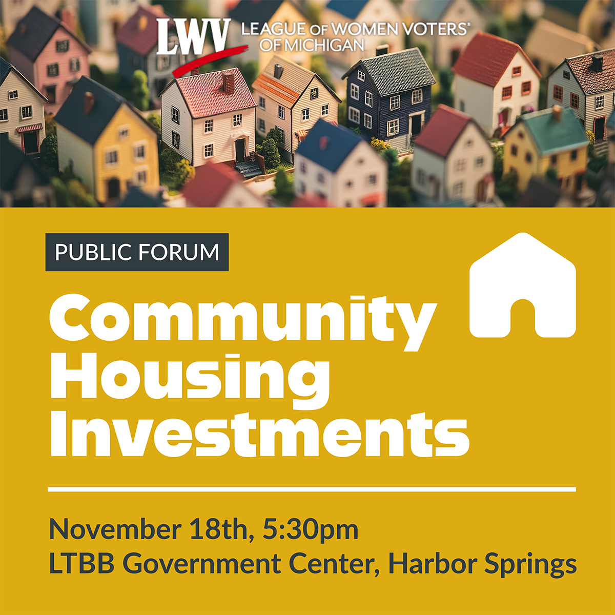 community housing investment November 18 5:30 ltbb government center, harbor springs