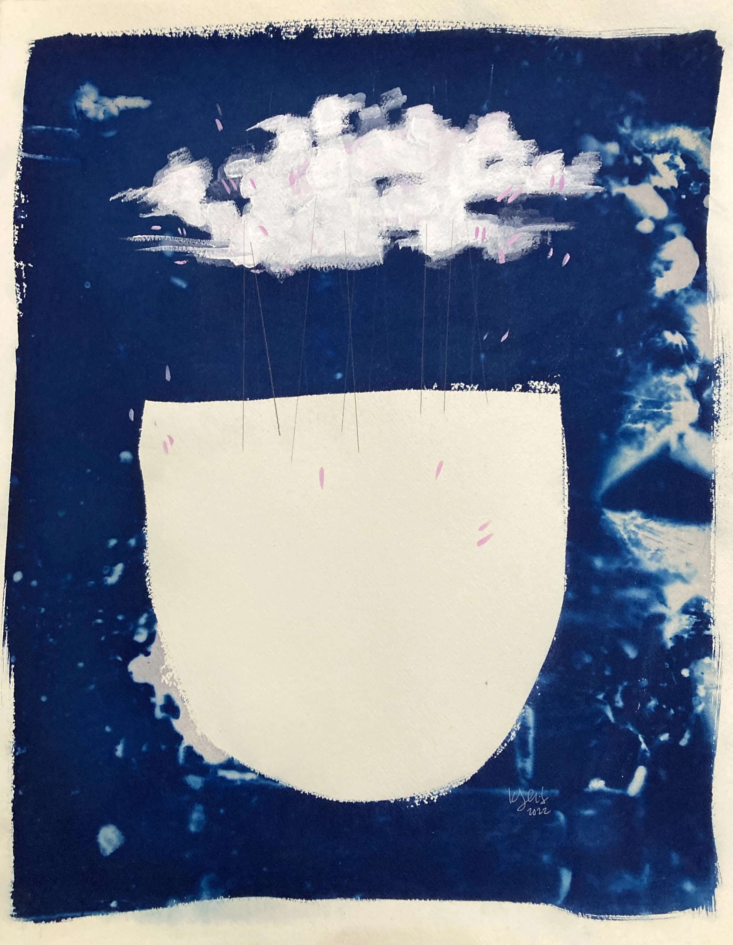 abstract white shape on blue background