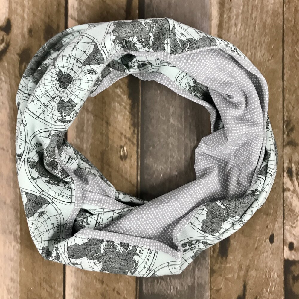 World Map + Small Gray Dots Reversible Infinity Scarf — The Violet Orange
