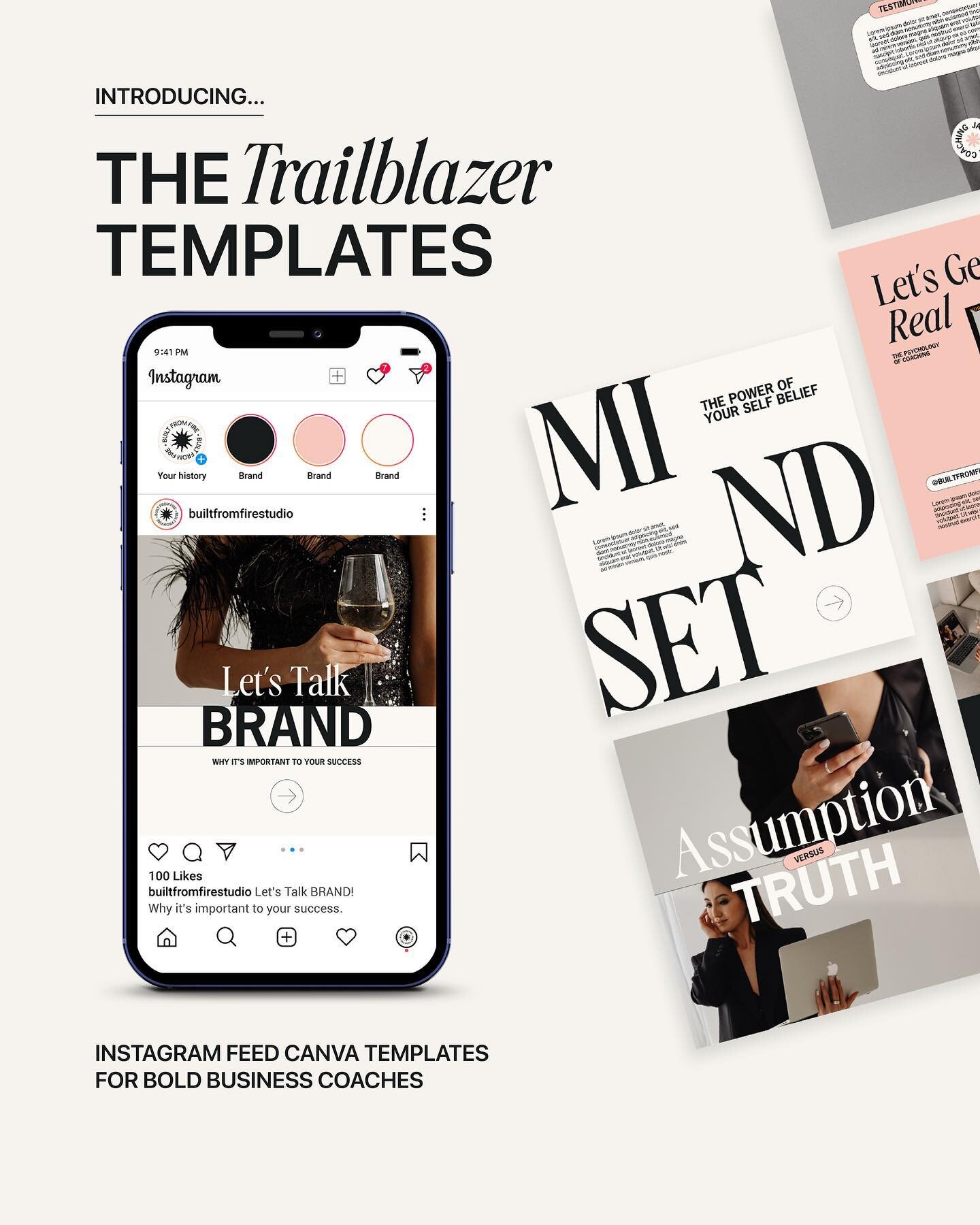 Our brand new TRAILBLAZER INSTAGRAM TEMPLATES have officially launched 🖤 

These are for the ground-breakers, the motivators and (of course) the trailblazers. If you&rsquo;re a coach or service provider struggling to create a cohesive and impactful 