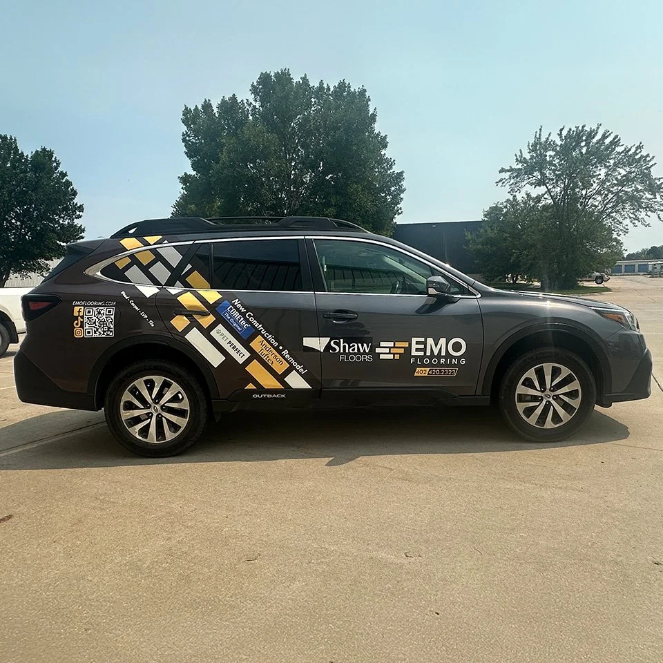 Salesman car partial wrap for visibility and durability