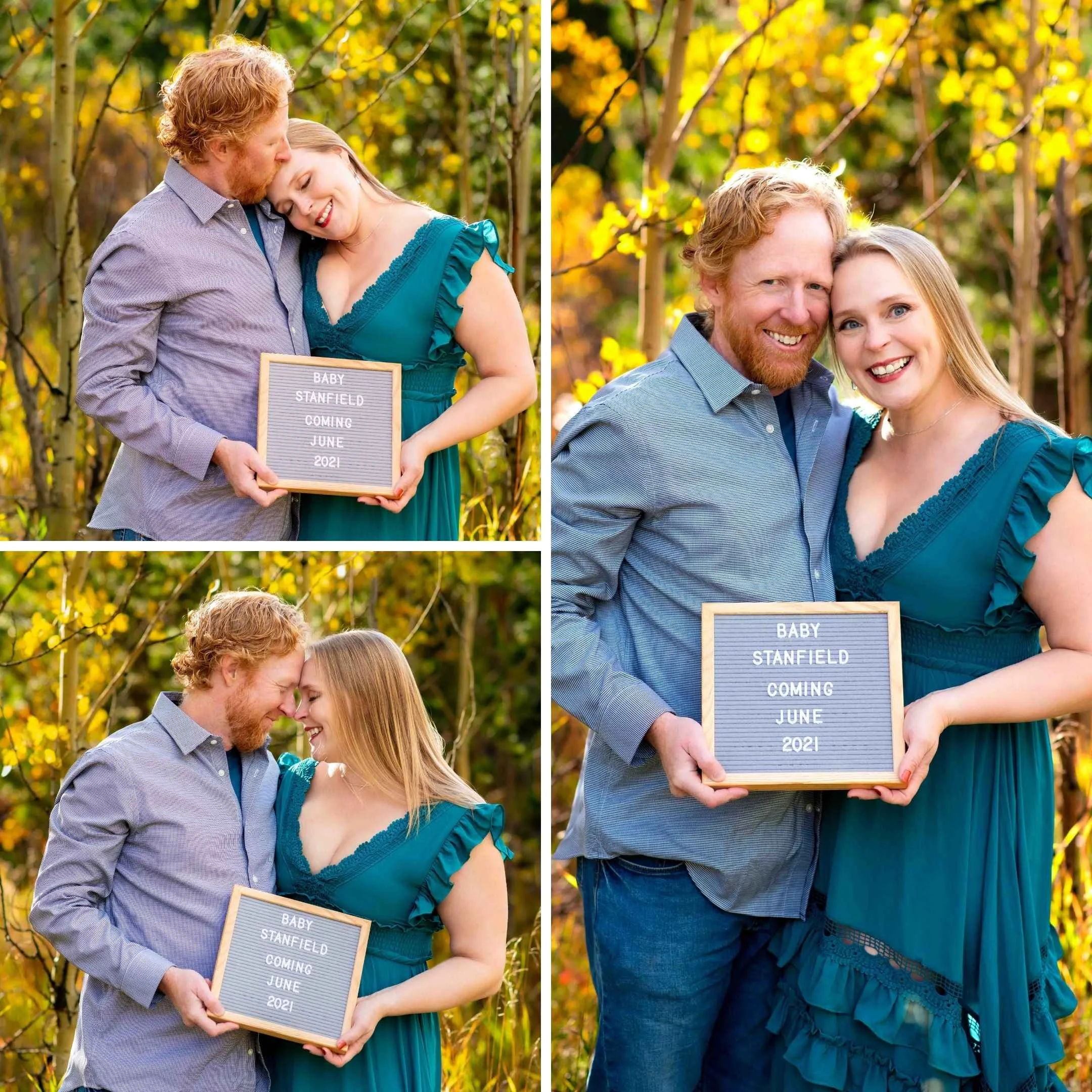 Photos with a couple announcing their pregnancy amidst the Colorado aspen trees in the fall