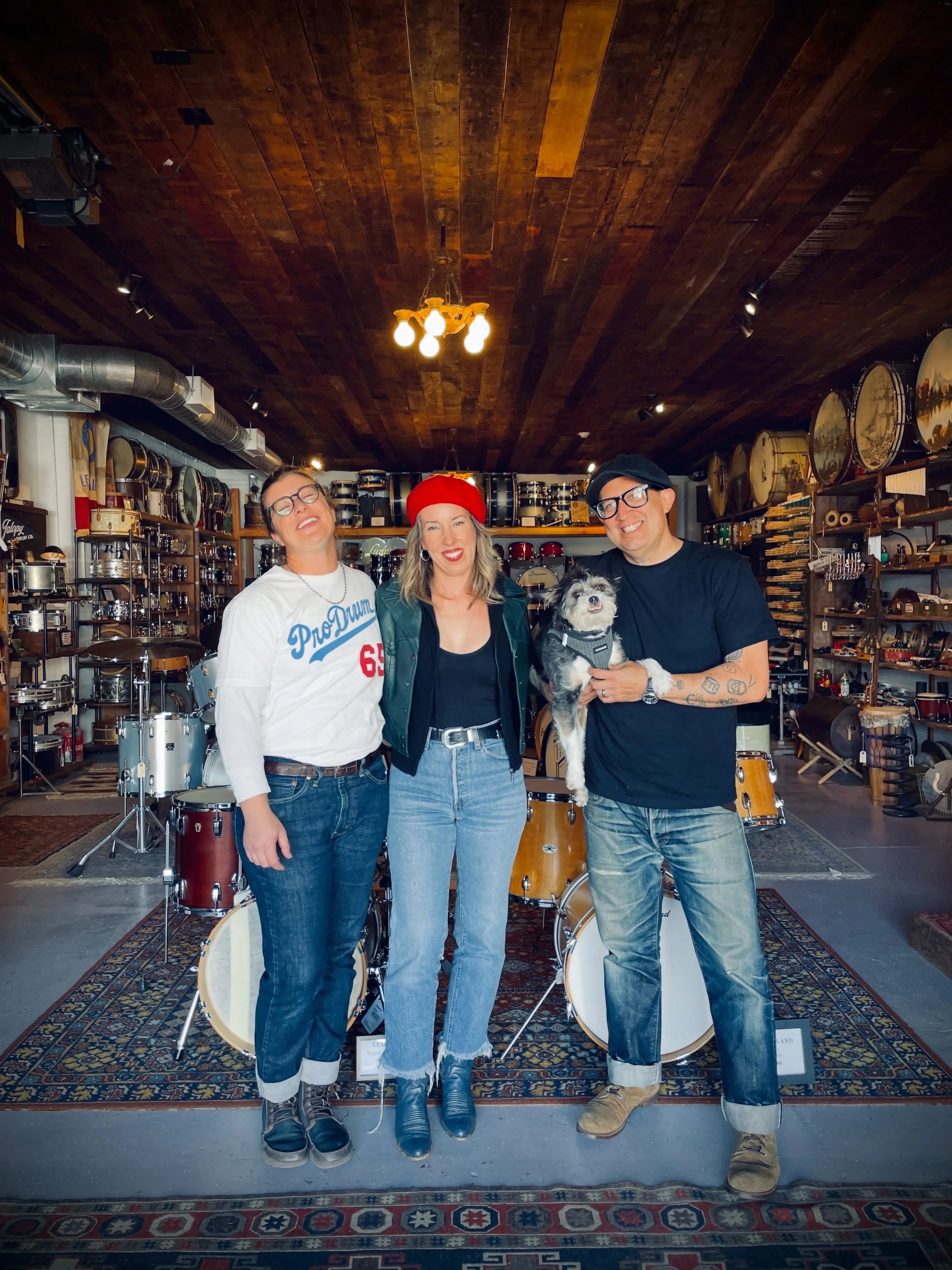 Couldn&rsquo;t have asked for a more perfect day at @revival_drum_shop 🥁thank you John, AJ, Wolfy &amp; @josemedeles for the hospitality and to UPS for bringing a fresh load of Pete Engleheart pieces while I was there! 🥁❤️&zwj;🔥🐾